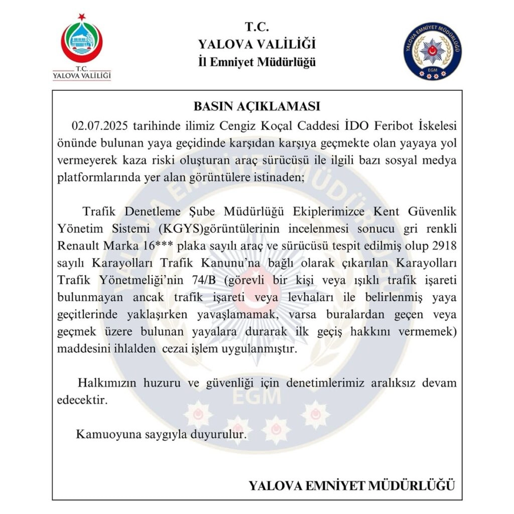 Yalova trafik denetimi