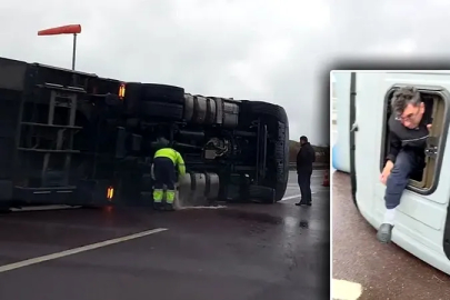 Altınova’da Korku Anları! Fırtına TIR’ı Devirdi!